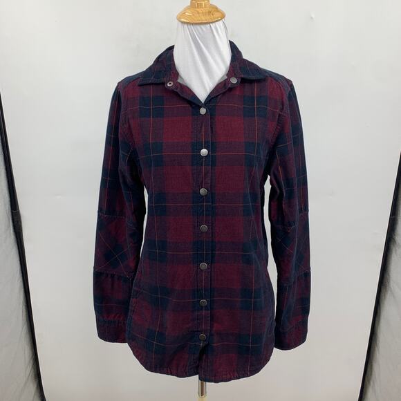 Prana Shirt Women S Small Plaid Long Sleeve Corduroy Snap Buttons Flannel Top - Picture 2 of 13